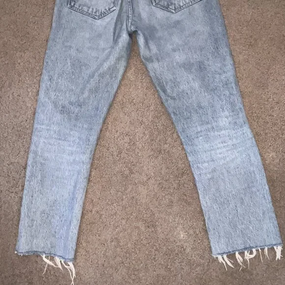 AGOLDE RILEY HIGH RISE STRAIGHT BLUE JEANS CROPPED RAW FRAYED HEM -  EUC - 26 - Picture 6 of 13
